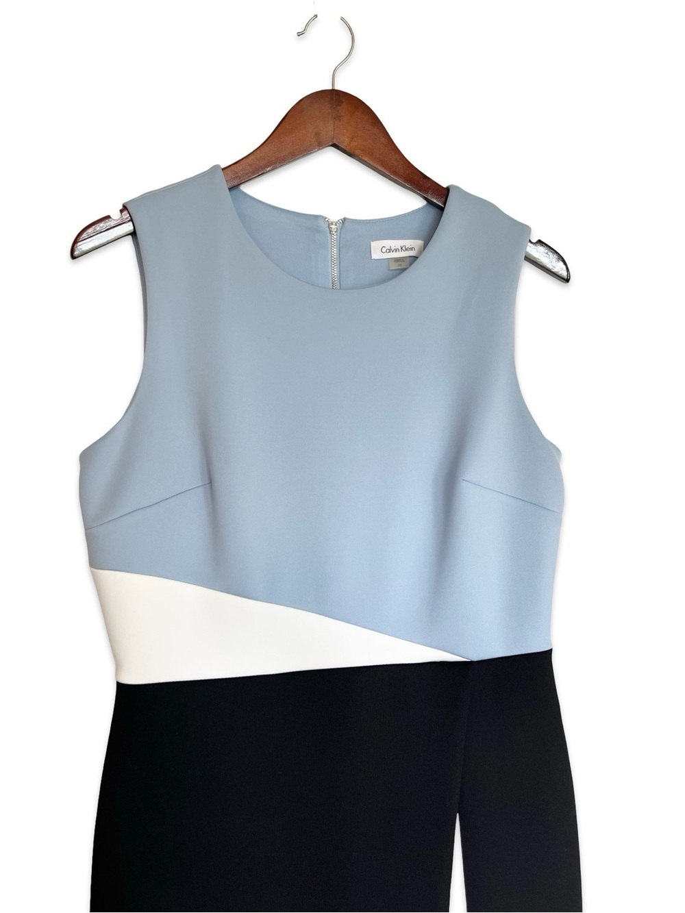 Calvin Klein asymmetrical sheath dress Size 10 Preppy Office Work Colorblock - Picture 2 of 6